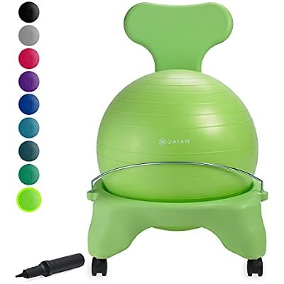 Gaiam Classic Balance Ball Chair Ergonomic Stability Chair for Desk & Office | Yoga Ball Seat with Base, Air Pump, Exercise Guide | Improves Posture & Core Strength 300 lb Capacity
