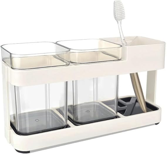 Tooth Brushing Holder for Bathrooms Accessories Set Transparent Plastic Double Layer Bathroom Toothpaste Holder Home Decor for Bathroom Countertop - Holds Toiletries and Beauty Accessories