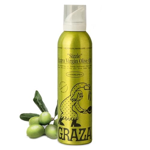 Graza Sizzle Extra Virgin Olive Oil Spray, Cooking Oil - High Polyphenol Peak Harvest EVOO Cooking Oil in a Spray Bottle - Single Origin Olive Oils from Spain - 5 Fl Oz