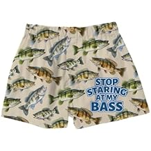 BRIEF INSANITY Comfortable Loose Fit Boxer Shorts | Funny Outdoors Fishing Bass Print Boxer Short Bottoms - Soft, Comfy Loungewear Pants (Stop Staring at My Bass, Small)