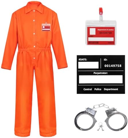 Alaiyaky Prisoner Costumes Men Orange Prisoner Jumpsuit Prison Escaped Inmate Unisex Jail Criminal Halloween Costume Tag