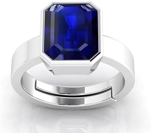 Blue Sapphire Silver Plated Ring 7.25 Ratti 6.00 Carat Unheated and Untreated Neelam Natural Ceylon Gemstone for Men and Women