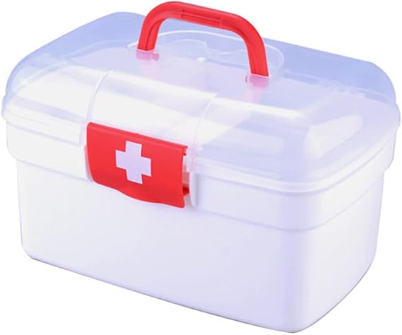 Plastic First Aid Storage Box - Double Layer Medicine Organizer, Dustproof, Portable Home Box