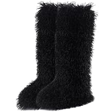 Valpeak Faux Fur Tall Furry Boots for Womens,Long Winter Boots for Girls,Mongolian Fluffy Boots for Kids Fuzzy Knee-High Boots