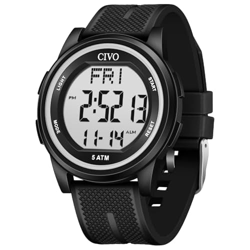 CIVO Digital Watches for Men Women: Sports Waterproof Wristwatch with Stopwatch Alarm Date - LED Backlight Big Numbers Silicone Watch for Outdoor Camping Hiking Cycling