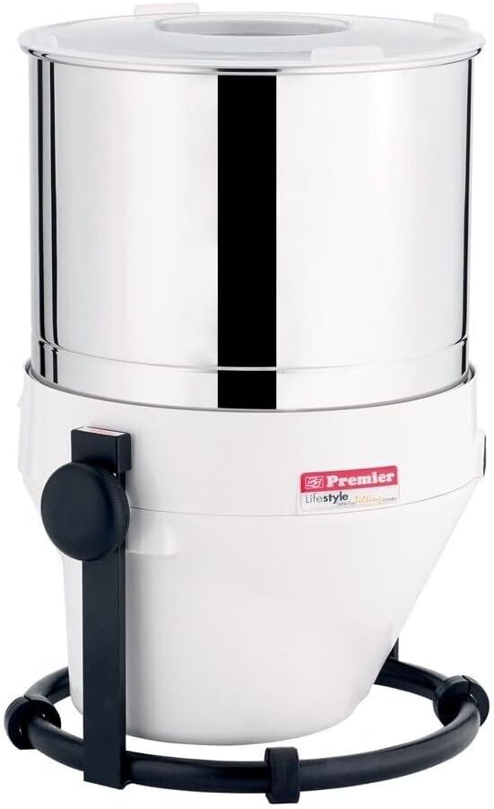 Premier Lifestyle Tilting Wet Rice and Lentils Grinder With Atta Kneader and Coconut Scrapper - 2 Liters - 110v/60 hz - USA and Canada white color
