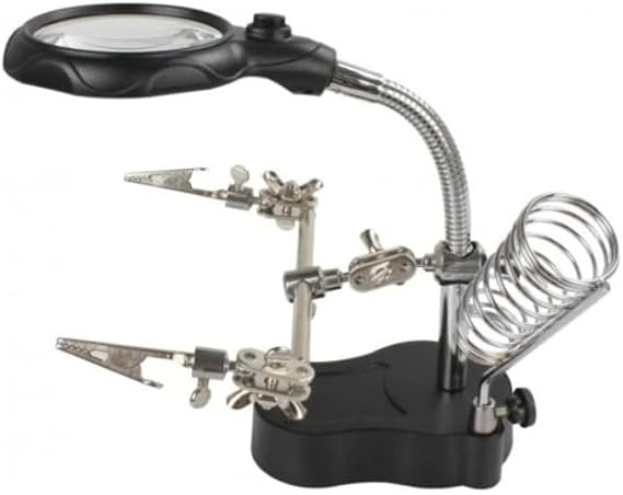WellHise WH-801 Lehim Yardımcı Standı – Büyüteçli, Havya Yuvalı, Üçüncü El Aparatı