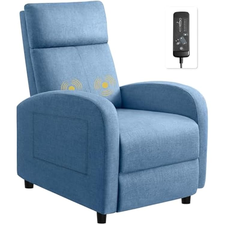 Furniwell Massage Recliner Chair for Living Room Adjustable Fabric Reclining Chair Home Theater Seating Modern Winback Single Sofa for Adults with Footrest Blue