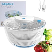 Subbuteo Electric Salad Spinner 4Qt Rechargeable Lettuce Washer & Vegetable Dryer with 2+ Month Battery Life, Type-C, Detachable Parts, Spin Dry Kitchen Gadget for Greens Herbs Berries