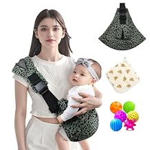 Baby Sling Carrier Adjustable Baby Sling 2025 Upgraded Toddler Sling Comfortable Baby Wrap Carriers Ergonomic-Designed, Travel Friendly Carrying 10-45 Lbs(Green Leopard)