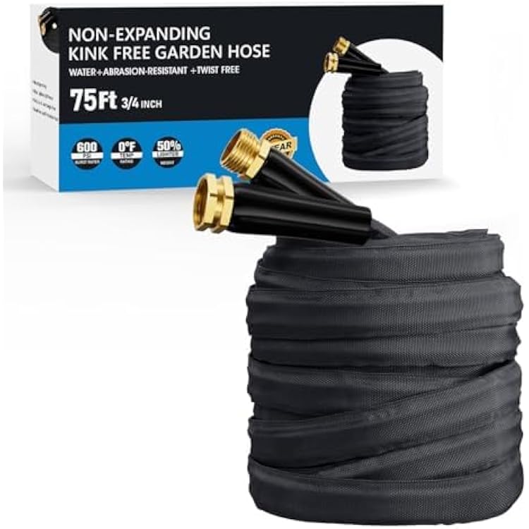 2025 Upgraded 75FT Non-Expanding Garden Hose, Lightweight, Flexible Ultra-Light Water Hose, Burst-Resistant, Lead-Free, Anti-Kink, High-Pressure