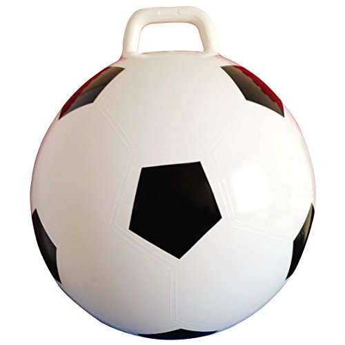 AppleRound Space Hopper Ball with Pump in Soccer Style, 18in  45cm Diameter for Ages 3-7, Kangaroo Bouncer, Hoppity Hippity Hopball, Sit-on Bouncy Ball with Handle White