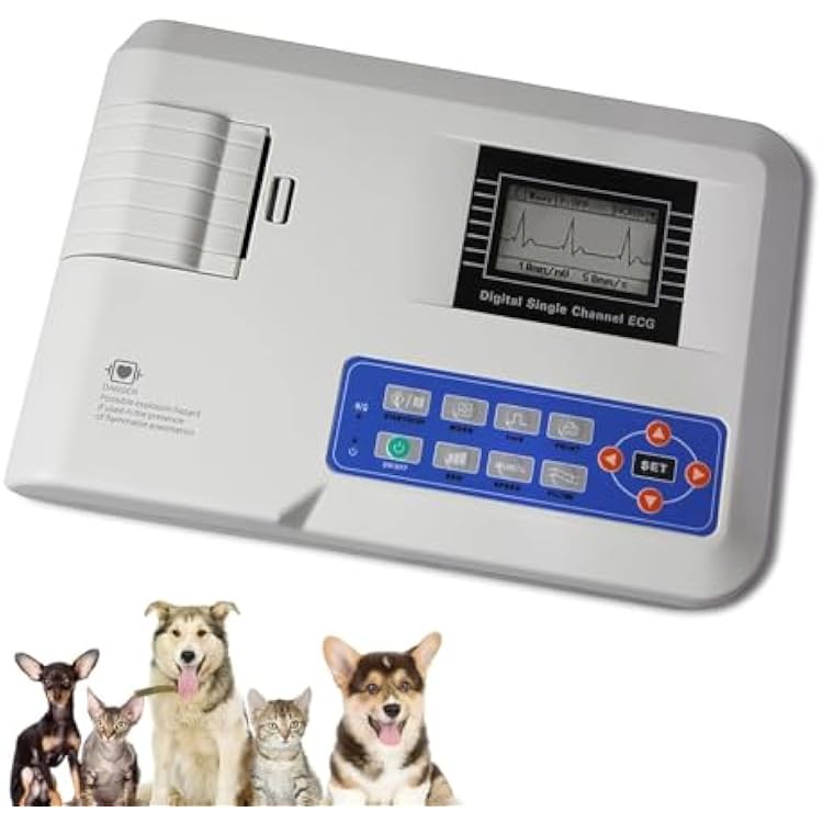 Veterinary ECG Monitor, Pet Animal ECG Monitor with Thermal Printing System, Single Channel, with Waveform Demonstration and Recording, for Dogs, Cats & Mouse Animals Clinic