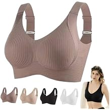 Women's Ribbed Push up Adjustable Wireless Bra, Womens Solid Four Breasted Adjustable Wireless Bra