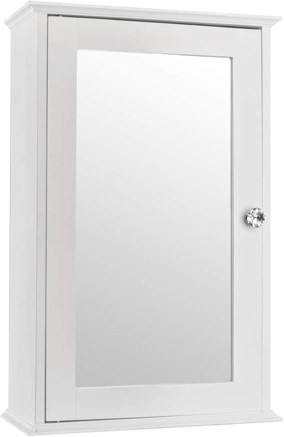 Single Door Mirror Indoor Bathroom Wall Mounted Cabinet,Wooden Medicine Cabinet White Wall Mounted Bathroom Cabinet with Single Mirror Door & Adjustable Shelves for Bathroom, Living Room, Entryway