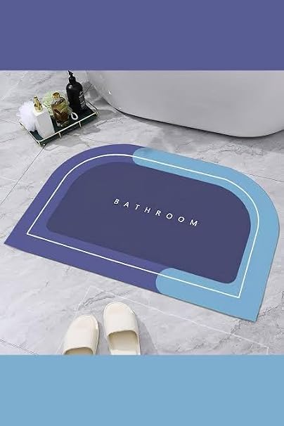 Modern Tasarım Banyo Paspası, Süper Emici, Kaymaz Taban, Mavi ve Lacivert,Hızlı kuruyan,Kolay Temizlenen zemin paspası (60x40cm)