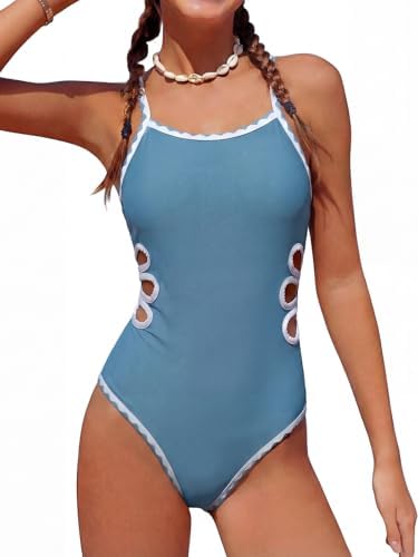 JiAmy Girls Swimsiut One Piece Bathing Suits Cut Out Swimwear with Mesh Cover Up Skirt Adjustable Straps 5-14Y