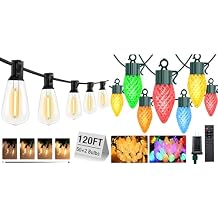 litogo 120FT LED Outdoor String Lights with Dimmer, 83.6FT 50 LED RGB Color Changing Xmas String Lights with Timer for Outside Holiday Tree Patio