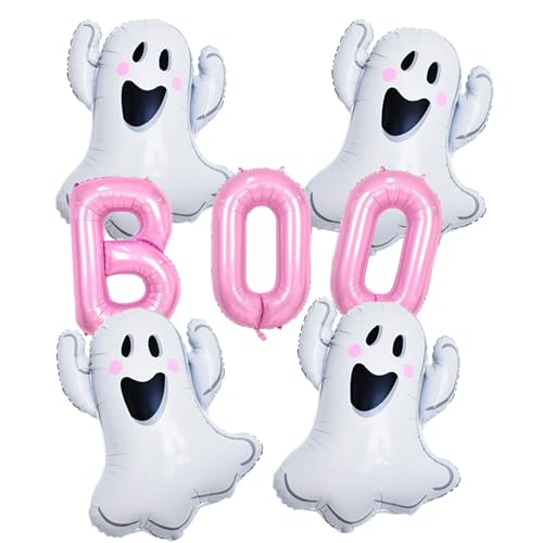 Halloween Balloons Decorations Set Pink BOO Ballons Mylar Balloon for Birthday Baby Shower Halloween Party Decor