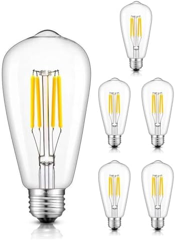 Smooth Dimmable LED Light Bulb - 4W 4000K Neutral White Edison Bulbs, 50W Eqv 500LM, ST64 = ST21, E26 Base Clear Glass for Vintage Living Room, Bedroom, Cozy Home Decor, ETL Listed, 6-Pack