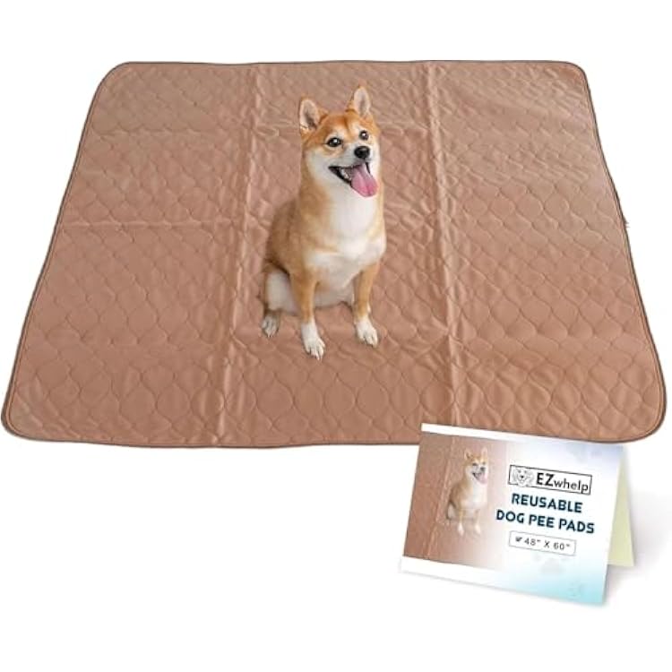 EZwhelp Reusable Dog Pee Pads - Waterproof Training Pads for Dogs - Washable & Sanitary - Rounded Corners - Laminated, Lightweight, Durable - Pet Essentials for Puppy Training and Whelping - 48 x 60