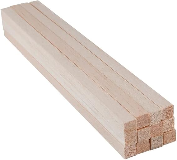 12 Pack Balsa Wood Strips Wooden Dowels for Crafts 1/2 x 12 Inch