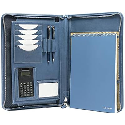 Noda Leather Portfolio a4, Document Holder, Conference Folder with Calculator lightblue