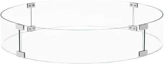SUNBURY Glass Wind Guard Fence, 29 x 5.5 Inch Round Fire Table Accessory Shield