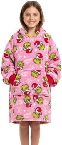 Dr. Seuss The Grinch Girls Hooded Sleepwear Lounger - Super Soft Cozy Kids Blanket Style Hoodie & Pockets, One Size Fits 4-12
