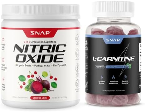 Snap Supplements Nitric Oxide Beet Root Powder + L-Carnitine Gummies Bundle, 30 Servings Cherry Lime + 60 Sugar-Free Blueberry Gummies