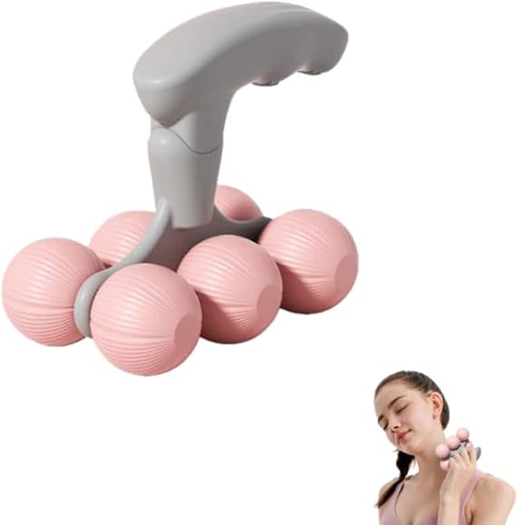 Handheld Roller Massager for Muscles,Portable Muscle Relaxer with Textured Balls,Deep Tissue Massage Tool for Neck, Shoulders,Back (Pink)