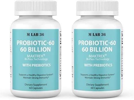 Set of 2 Probiotics 60 Billion 60 Capsules Prebiotics Formulated with Lactic Acid Bacteria Supplement 20 Strains