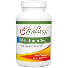 Wellness Resources 3 mg Melatonin Capsules - Natural Sleep Support Supplement - Gluten Free Sleep Aid, Preservative Free, Third-Party Tested, No Added Sugars Dye Free, 180 Capsules