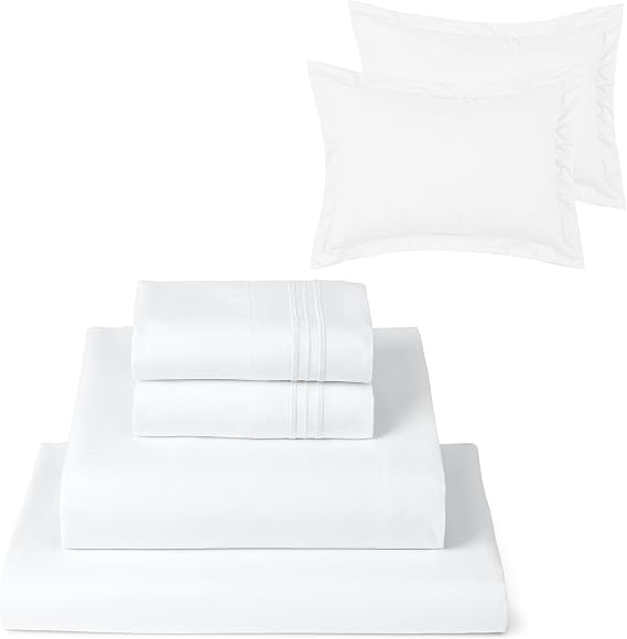 Mellanni Bed Sheet Set + 2 Pillow Shams Bundle&Save - Hotel Luxury Bedding Sheets & Pillowcases - Bundle Includes: 4pcs Bed Sheet Set and 2 Pillow Shams with 2" Flange (Queen, White)