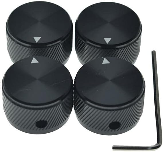 4pcs 25 * 15.5mm Aluminium Potentiometer Pot Knobs 1/4"(6.35mm) Universal Metal Control Knobs with Indicator and Set Screw for Guitar/Bass/Efffect Pedal/AMPS/Preamps/Audio Equipments Black