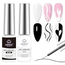 MIZHSE Gel Liner Nail Art, White and Black Painting Gel Polish, Glossy Effect Drawing Line Stripe Swirls French Nail Design DIY Manicure Soak Off Nail Art