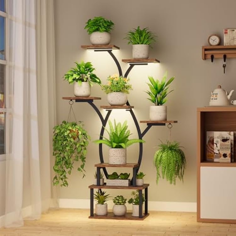 Plant Stand Indoor with Grow Light, 8 Tiered Plant Shelf Indoor for Multiple Plant, Metal Corner Plant Stand Plant Holder Flower Stand Display Rack for Patio, Garden, Balcony, Living Room