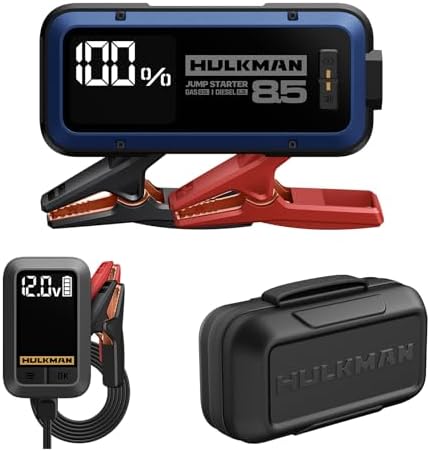 HULKMAN Alpha85 Smart Portable Jump Starter (Cobalt Blue) with Sigma 1 Smart Car Battery Trickle Charger Maintainer with Bag EVA Protection Case