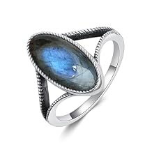 Large Authentic Turquoise Rings Women 925 Sterling Silver Genuine Native American Jewelry Vintage Boho Style Oval Rings for Mom Wife