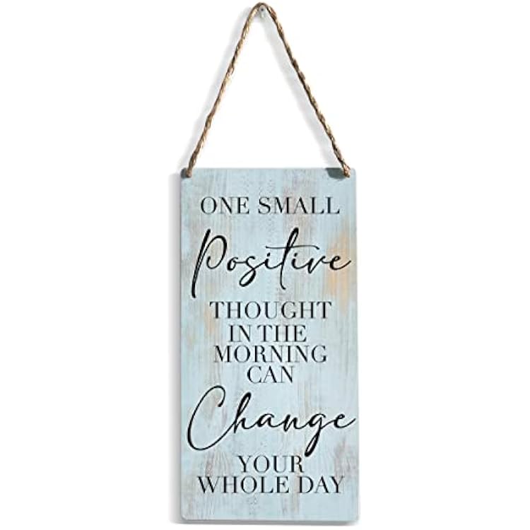Rustic Wood Sign Inspirational Home Farmhouse Wall Hanging Decor Wooden Wall Art Decor Decorative Plaque Sign for Home Office Bathroom Kitchen Bedroom Small Positive Thought Can Change Whole Day