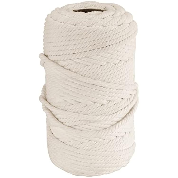 FUNSUEI Natural Macrame Cord 6 mm x 500Ft, 4 Strand Twisted Soft Cotton Cord, 14 Inch Cotton Rope for DIY Knitting, Plant and Clothes Hangers, Christmas Wedding Decoration, Nutural White