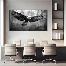 Black and White Eagle Canvas Wall Art, American Bald Eagle Poster Picture, Flying Eagle Painting Print, Eagles Decor, Wild Animal Artwork for Living Room, Bedroom (Black Framed, 36x20in|92x52cm)