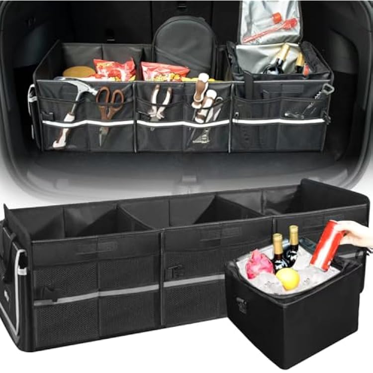 Front Trunk Organizer with Leakproof Cooler Bag for Tesla Model Y Model 3 2017-2025, Frunk Storage Collapsible Container Box Compatible with Front Rear Trunk Seats for Accessories, Black