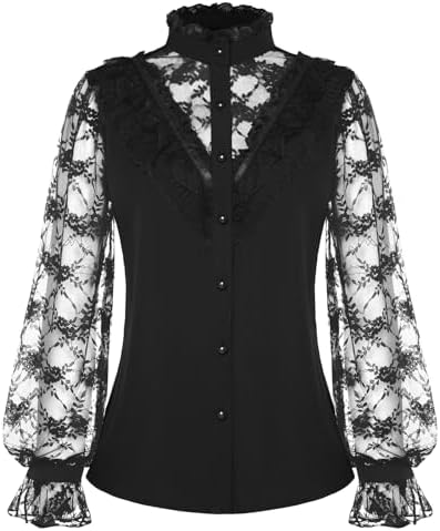 Scarlet Darkness Women Victorian Blouse Elegant Ruffle Lace Long Sleeve Tops