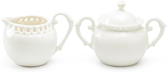 Gracie China, Heirloom Collection, 2-Piece Sugar and Creamer Set, White Fine Pierced Porcelain
