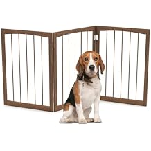PETSITE 3-Panel Foldable Dog Gate Indoor, 30 Inch Height Wooden Freestanding Pet Fence for Stairs, Hallways, and Doorways, Ideal for Small Sized Pets (Brown)