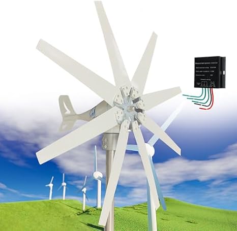 10KW Wind Turbine Generator Kit - 8 Blades, 3 Phase AC, Permanent Magnet, 12V/24V/48V/110V/220V, Complete Controller for Home Renewable Energy Solutions