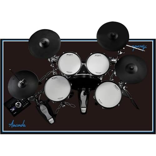 Aucuda Drum Rug 4x4ft Drum Mat Outdoor, Tightly Woven Fabric Cool Drum Set Carpet with Non-Slip Grip Bottom, Electric Drum Accessories for Bedroom, Studio, Apartment, Soundproof, Guitar, No Crease.