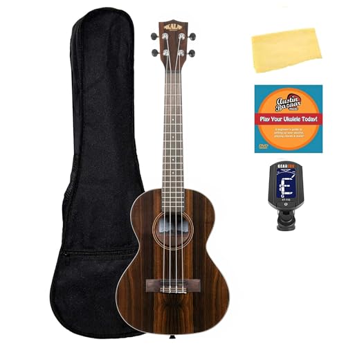 Kala KA-ZCT-T Ziricote Tenor Ukulele Bundle with Gig Bag, Tuner, Austin Bazaar Instructional DVD, and Polishing Cloth