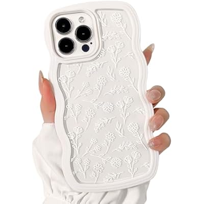 NITITOP Compatible for iPhone 15 Pro Max Case Cute Clear Flower Floral Curly Wave Frame Shape Wavy Shockproof Soft TPU 2 in 1 Protective Phone Cover for Women Girl - Flower